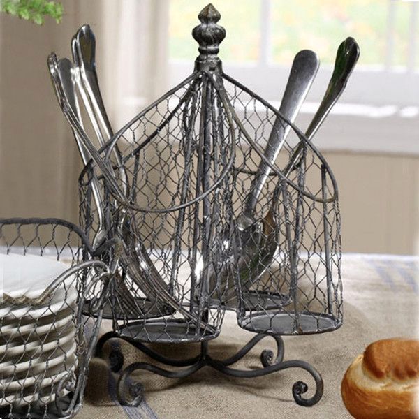 Mesh stands and baskets for dishes and kitchen utensils