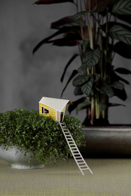 Paper houses as decor of houseplants