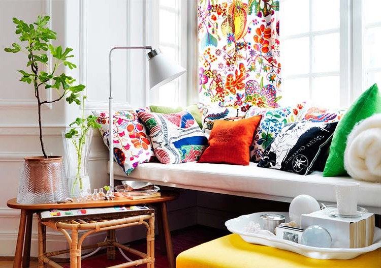 Bright interior with a floral pattern