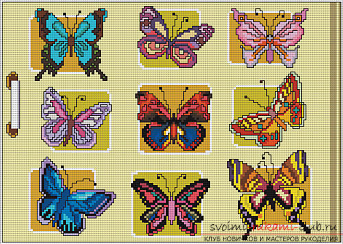 Borduurwerk van zachte vlinders op kussens volgens de schema's. Afbeelding №3