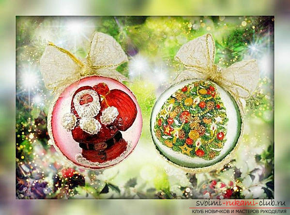 How to decorate Christmas tree balls with the help of decoupage techniques, two master classes with step-by-step photos. Photo number 12