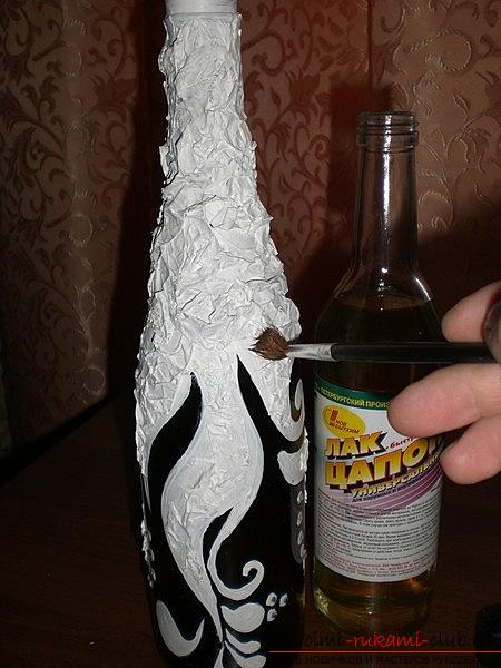 Simple decoupage bottles with toilet paper. Photo №6