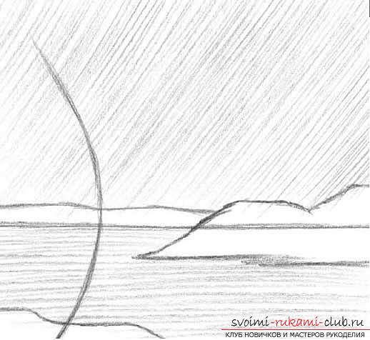 Drawing a simple landscape with a pencil in stages. Picture №3