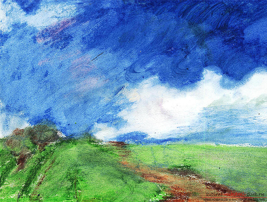Een landschap tekenen met oliepastel. Afbeelding №3