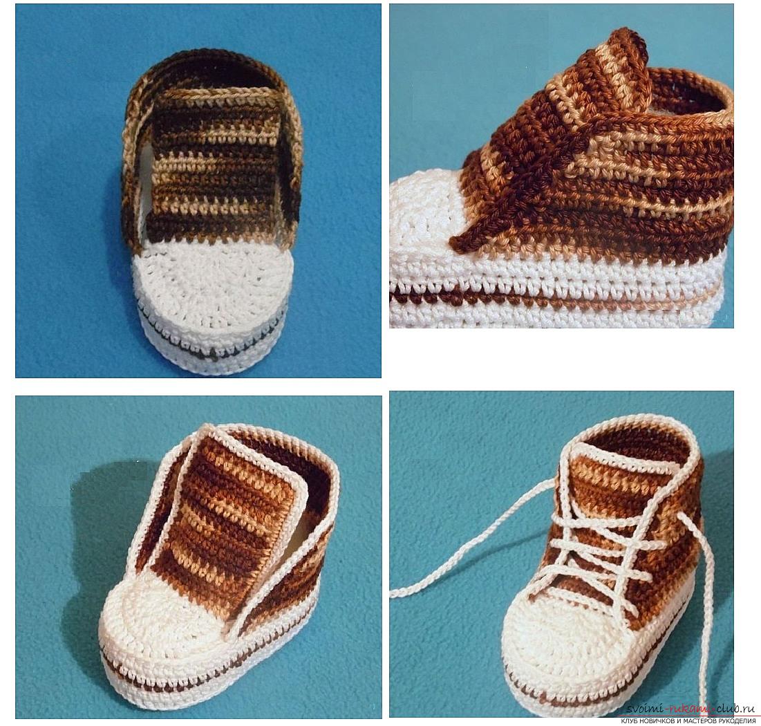 How to crochet booties in the form of sneakers, step-by-step photos, diagrams and a detailed description of two variants of knitting pinets for kids. Photo №6