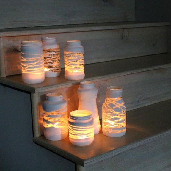 White glass jar candle holders