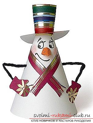 New Year's crafts, children's hand-made paper from their own hands, how to make a snowman from paper, free master classes .. Photo # 11