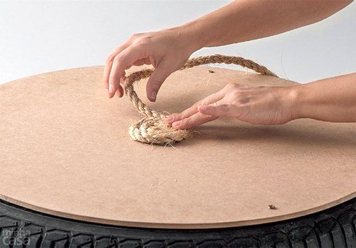 coffee table with your hands from the car tire