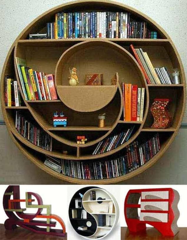 design of book shelves in a rounded shape