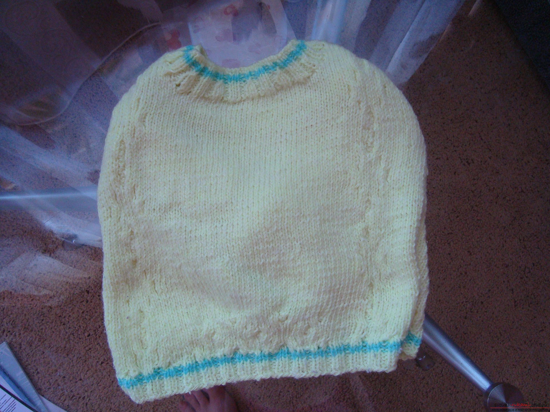 Step-by-step photo-instruction for knitting a baby sweater on knitting needles. Photo №6