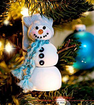 New Year's snowman with their own hands, how to make a snowman, New Year's crafts with their own hands, a snowman made of polymer clay, a snowman made of cloth, a snowman made of light bulbs .. Photo # 27