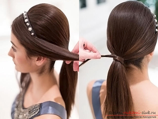 How to create a gorgeous evening hairstyle with your own hands, a smooth tail with an extra volume on the crown .. Photo # 5