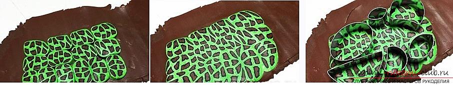 How to make a polymer clay necklace in an ethno style with a bright and original leopard print in green shades. Photo №5