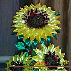 Funny sunflowers from ribbons. Photo №1