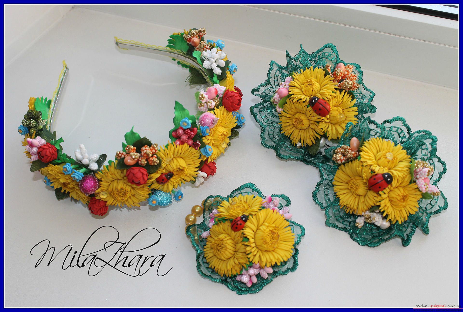 Flowers from the fameiran as a decoration for the hair can be attached to the bezel or hairpin .. Photo №1