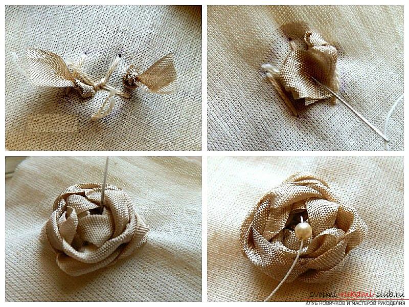 How to make roses from a ribbon with your own hands, step-by-step photos and instructions for creating a flower, seven variants of roses from a ribbon in the form of buds and blossoming flowers. Photo №7