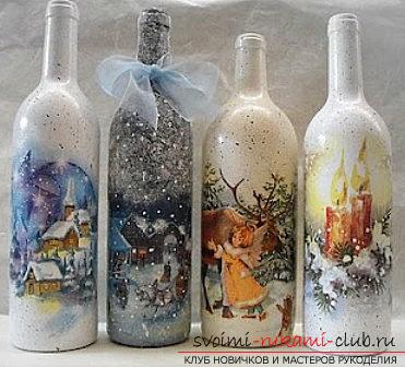Home decoupage of the New Year's bottle from the cellar - the idea of ​​a master class. Photo # 2