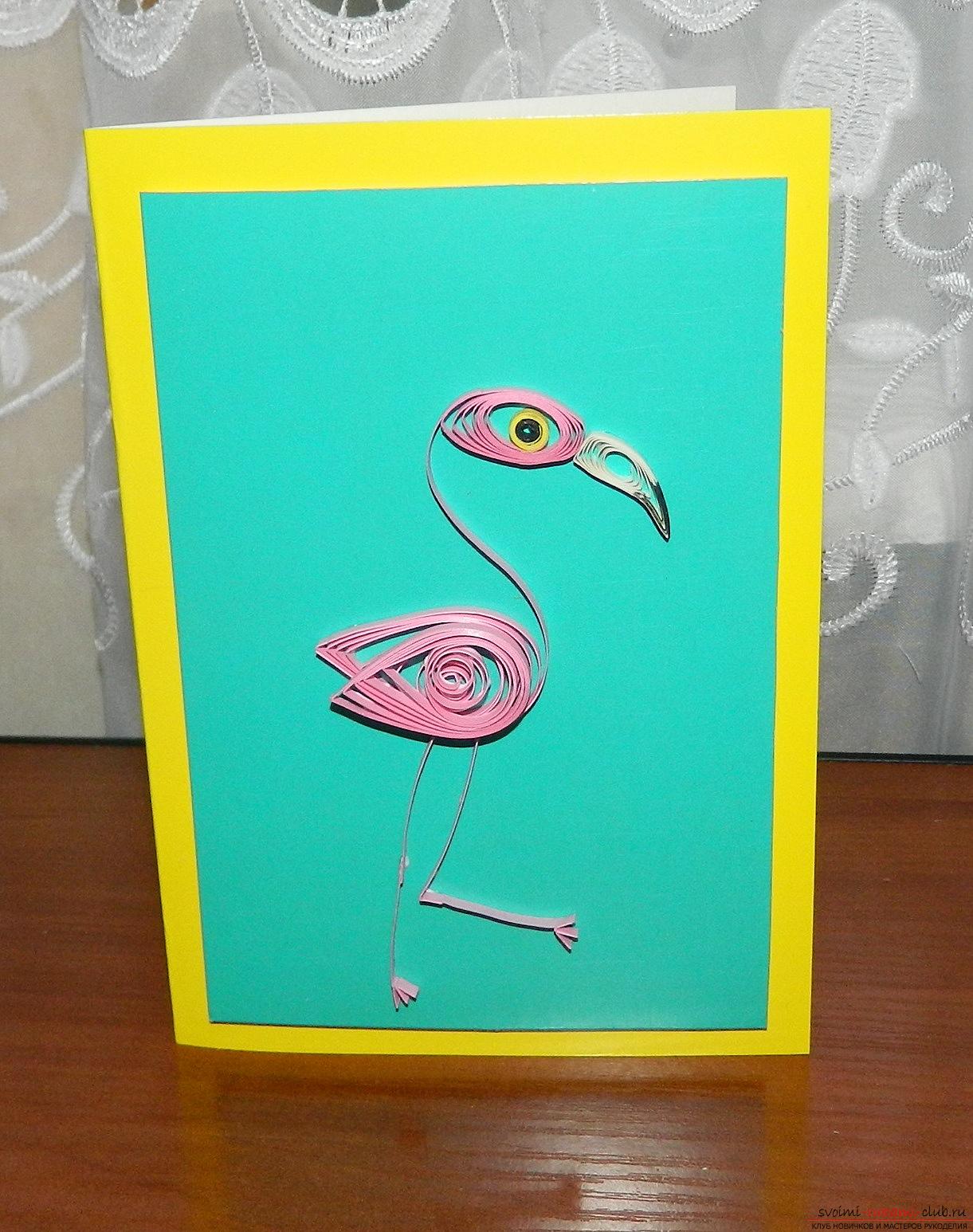 This master class will teach you how to make beautiful cards with flamingos yourself. Photo # 12