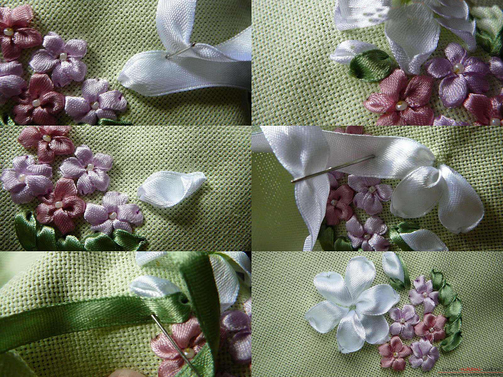 Borduurwerk met linten witte lelies. Foto №6