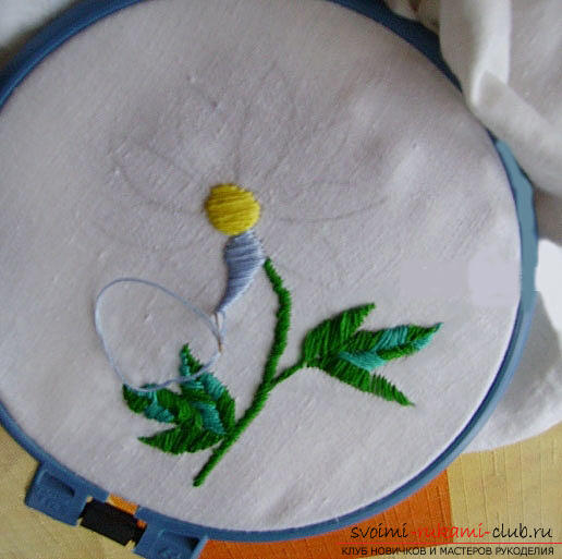 Embroidery smooth chamomile according to the scheme. Photo №7