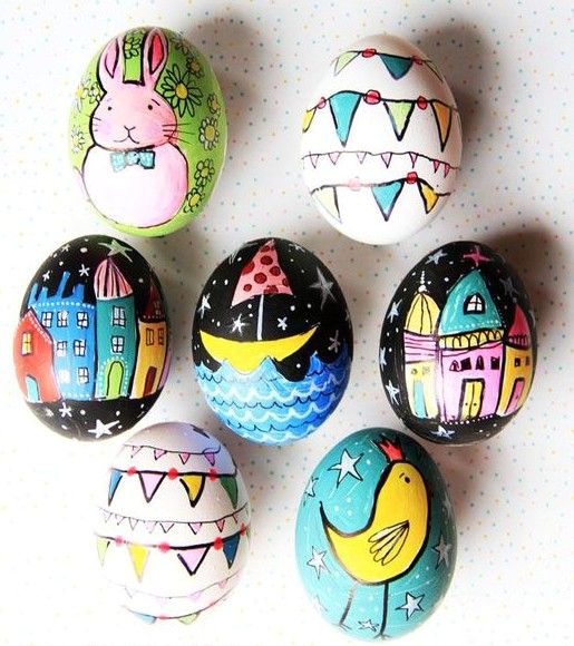 Painting Easter eggs with acrylic paints, gouache and markers