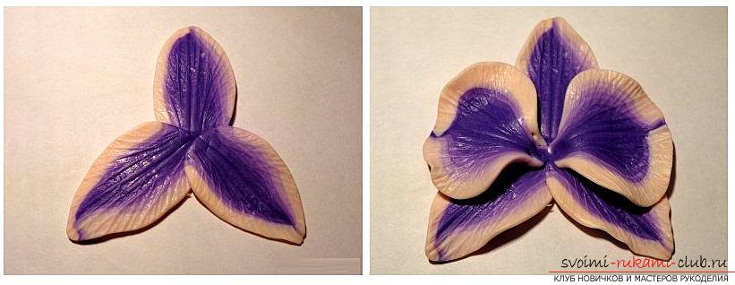 How to make a ring of polymer clay with a decorative element in the form of an orchid flower, step by step photos and description. Photo №5