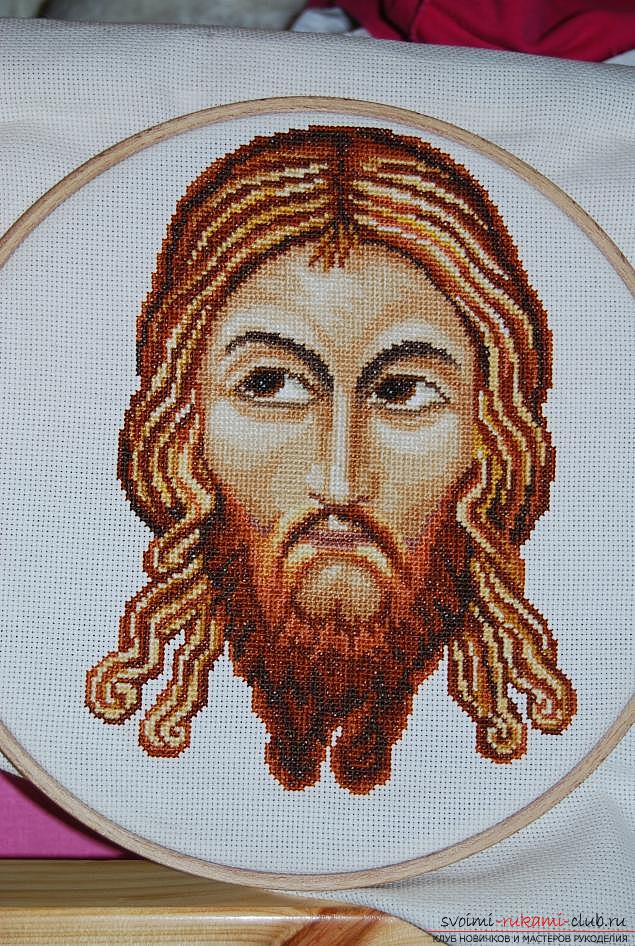 We sew cross-stitch icons of the Savior and Saint Blessed Matron for beginners. Photo №5