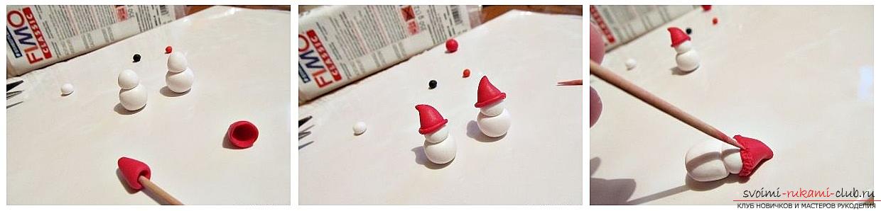 How to make earrings from polymer clay in the form of snowmen, a detailed master class with a photo and description. Picture №3