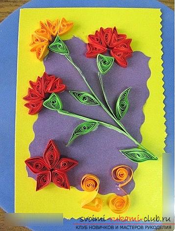 Postcard and carnations on May 9 in the style of quilling. Photo №1