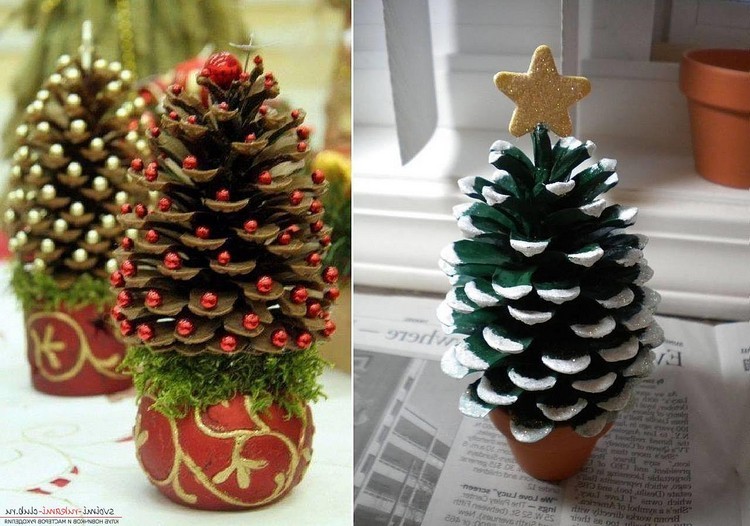 اثنين من أشجار عيد الميلاد مصنوعة من الصنوبر المخاريط