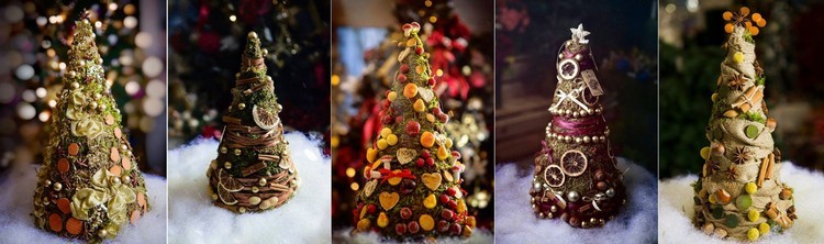 الحرف - أشجار عيد الميلاد مصنوعة من الخيش والتوابل
