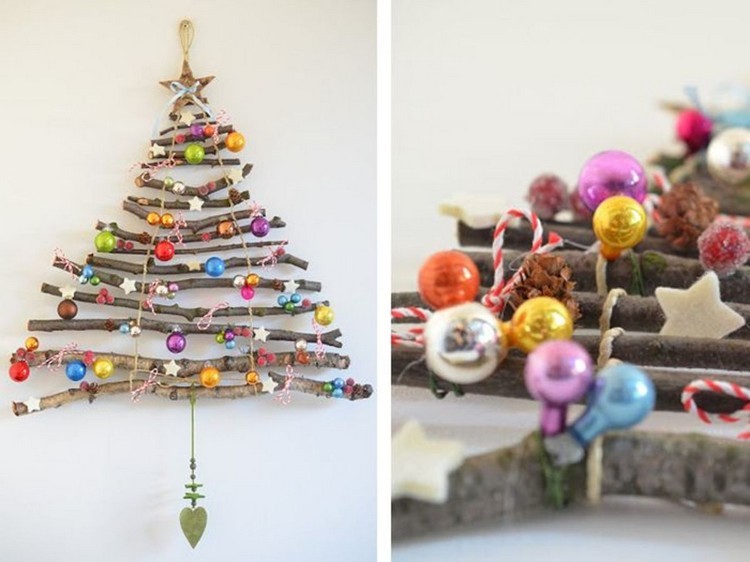 شجرة عيد الميلاد مسطحة مصنوعة من الأغصان لتزيين الجدران