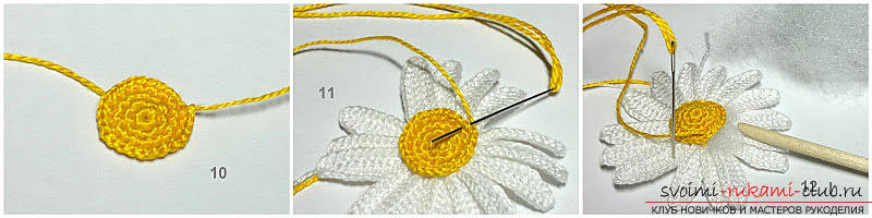 Free master class on knitting chamomile flowers with description and turn-based photos .. Picture №3