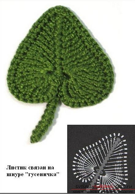 Schemes and a detailed description of how to crochet leaves of different formats .. Photo # 11