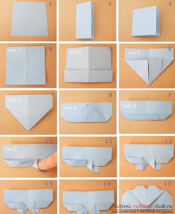 Een eenvoudige figuur is een hart van papier, een origami-techniek. Afbeelding №3