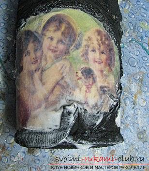 Decoration of bottles and decoupage with tights with their own hands - a master class. Picture №3
