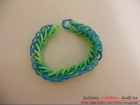 Leren armband Franse vlecht weven van gekleurd rubber met eigen handen foto. Foto №4