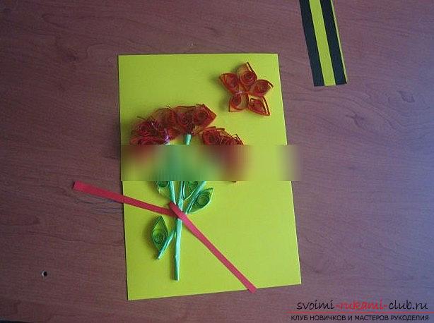 Quilling of a carnation for a postcard postcard, by May 9th with your own hands. Photo №7
