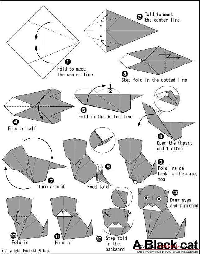 Simple schemes for the addition of cats in the technique of origami. Photo # 2