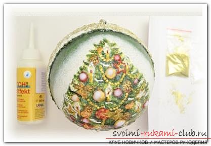 How to decorate Christmas tree balls with the help of decoupage techniques, two master classes with step-by-step photos. Photo Number 18