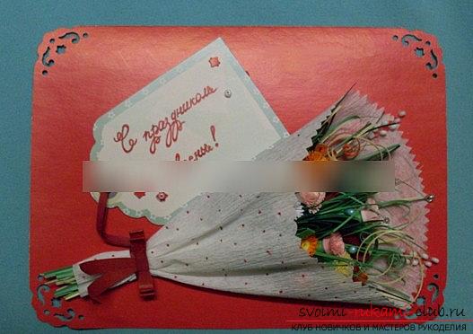 Beautiful postcard in the technique of quilling to the day of March 8 - detailed charts and description. Photo №1