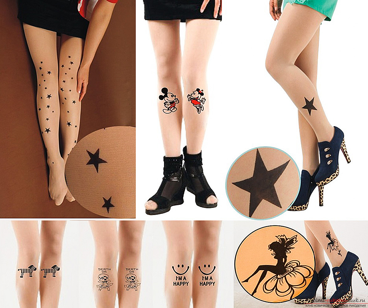 How to make tights with a tattoo effect yourself - a master class for drawing a picture on tights. Photo №1