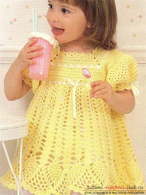 We knit a baby dress for a girl of two years according to the scheme and description. Photo №1