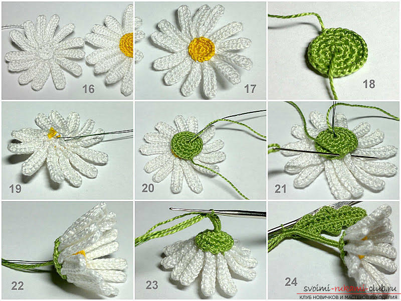 Безкоштовний майстер клас з в'язання квіток ромашки з описом і покроковими фото .. Фото №5