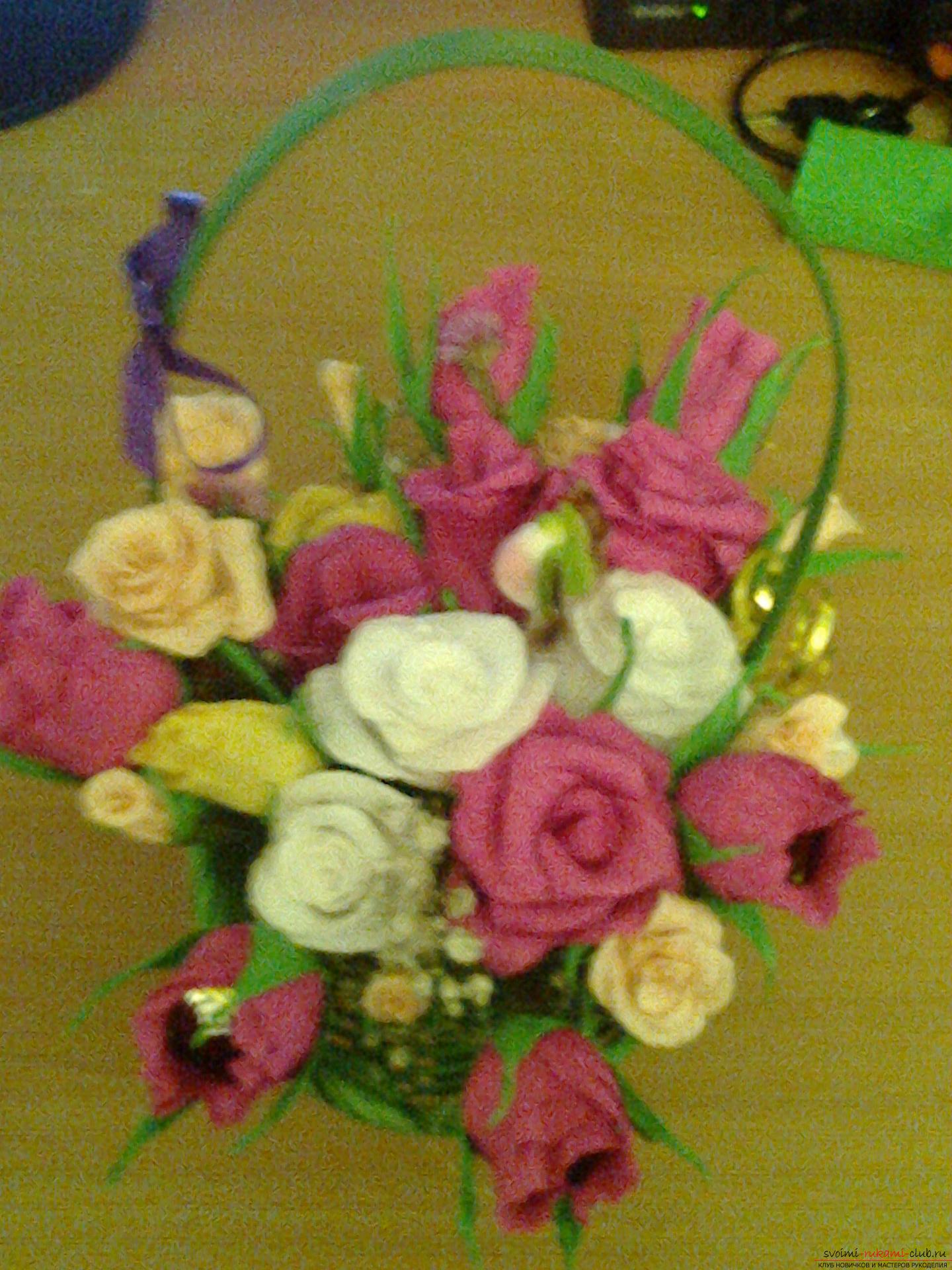 Basket of flowers from sweets as a gift. Photo # 2