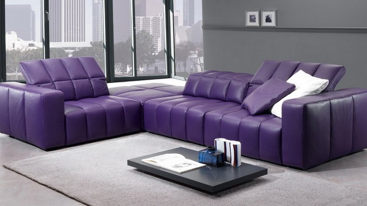 Purple sofa in the interior photo