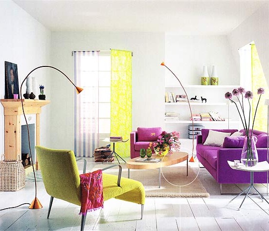 Bright sofa and other furniture in the interior in the photo