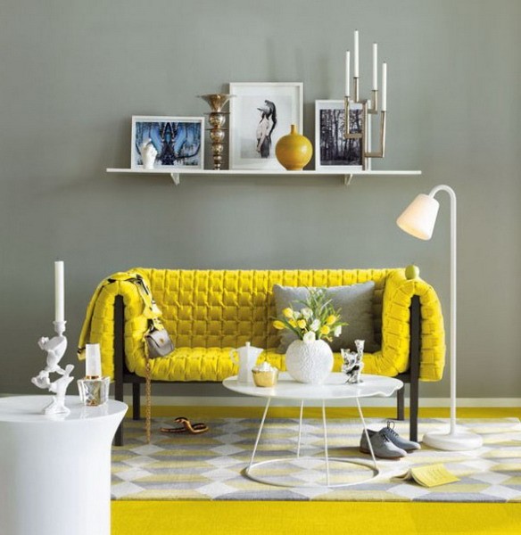 Bright yellow sofa in the interior