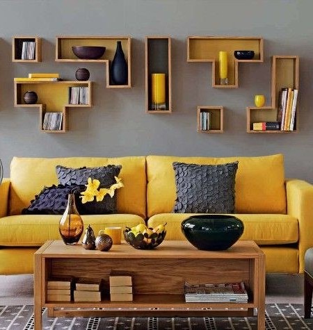 Yellow sofa in the interior photo