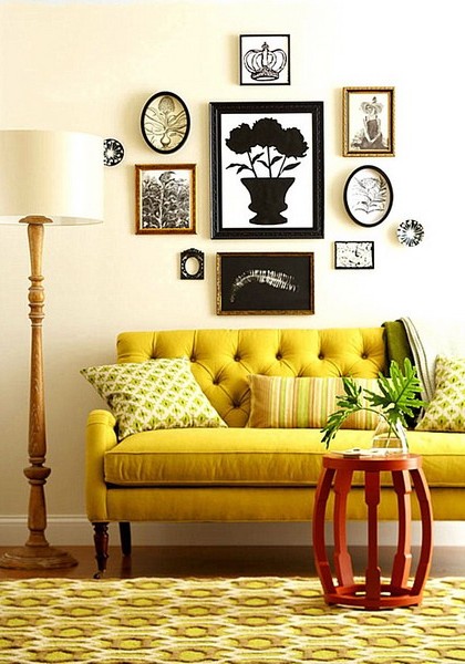 Yellow sofa in the interior photo